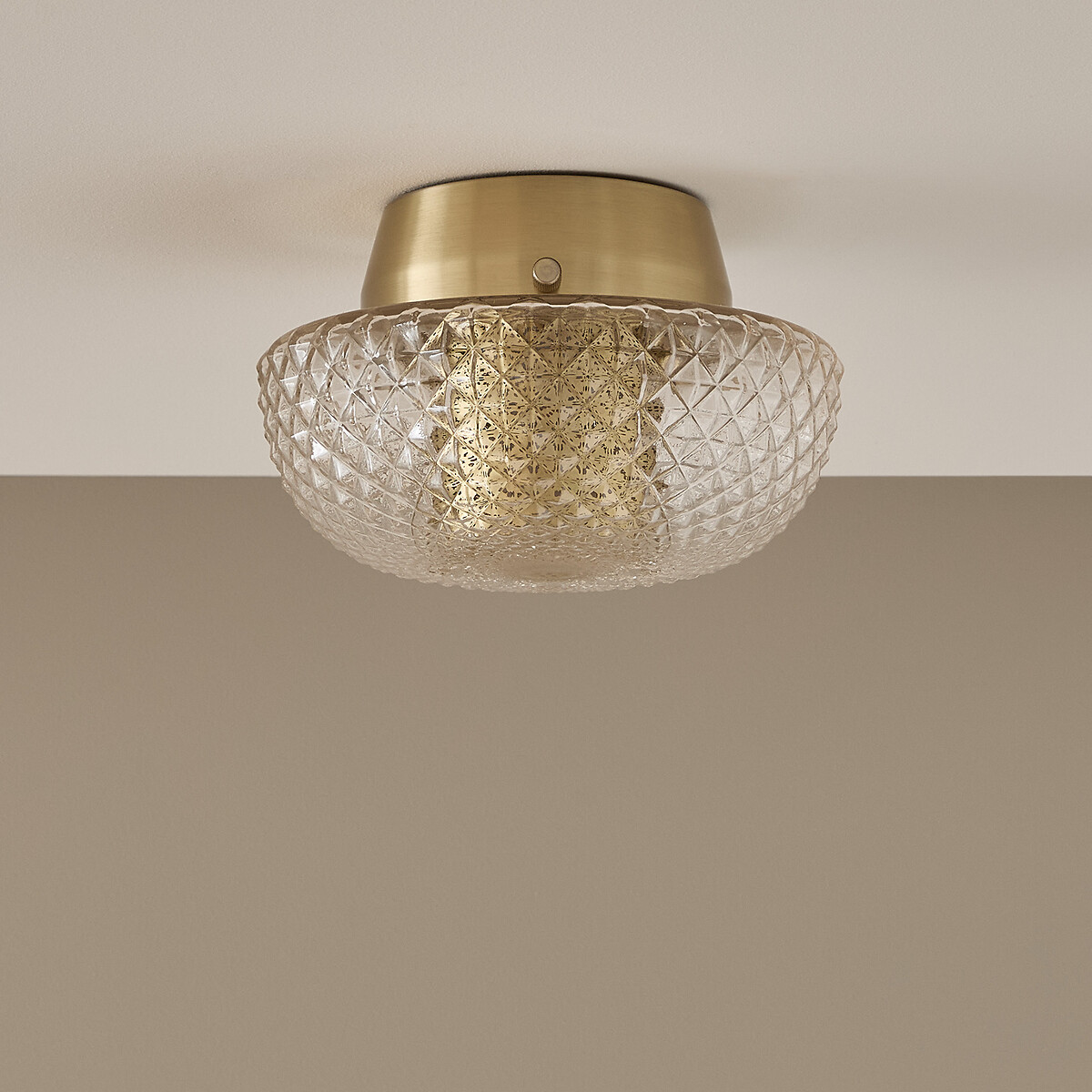 Mistinguett Engraved Glass and Brass Ceiling-Mounted Wall Light, Diameter 20cm aged brass, EMMANUEL GALLINA X AM.PM