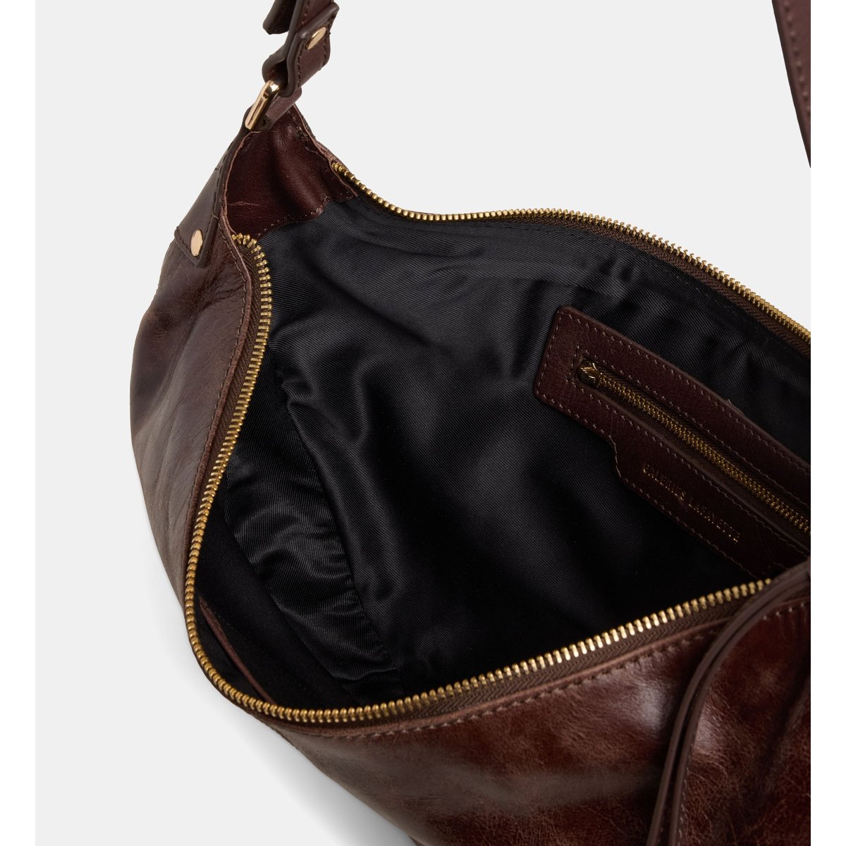 Sac demi lune rosanne wrinkled cuir vieilli marron chocolat, GALERIES LAFAYETTE