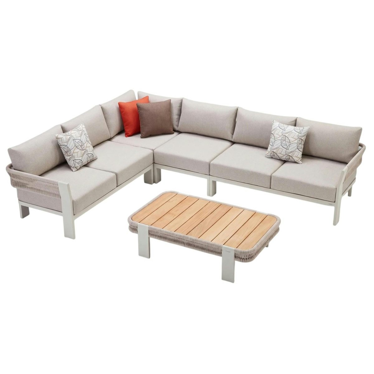 Salon de jardin 5 places, canapé d'angle + table basse BORROMEO beige, PIER IMPORT