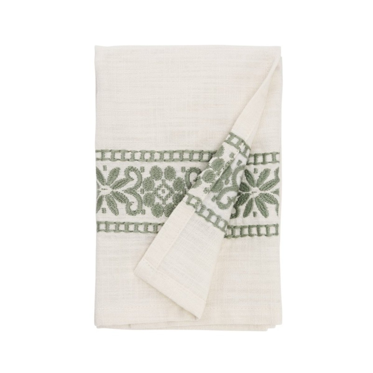 Torchon de cuisine coton brode motif floral vert amande, MADAM STOLTZ