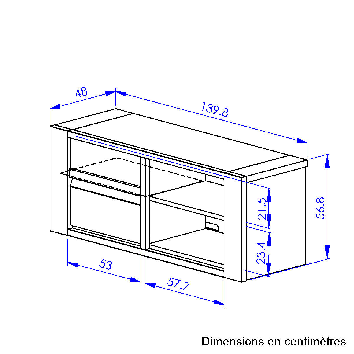 Meuble tv 1 porte reed avec 2 tablettes 140cm beige, GAMI