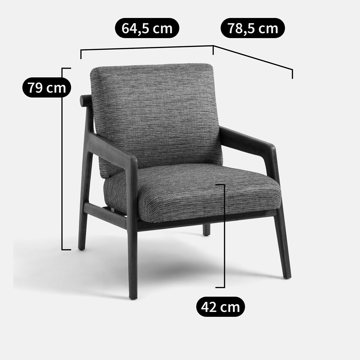 Fauteuil vintage tissu chiné et chêne, Vinato gris/doré, LA REDOUTE INTERIEURS