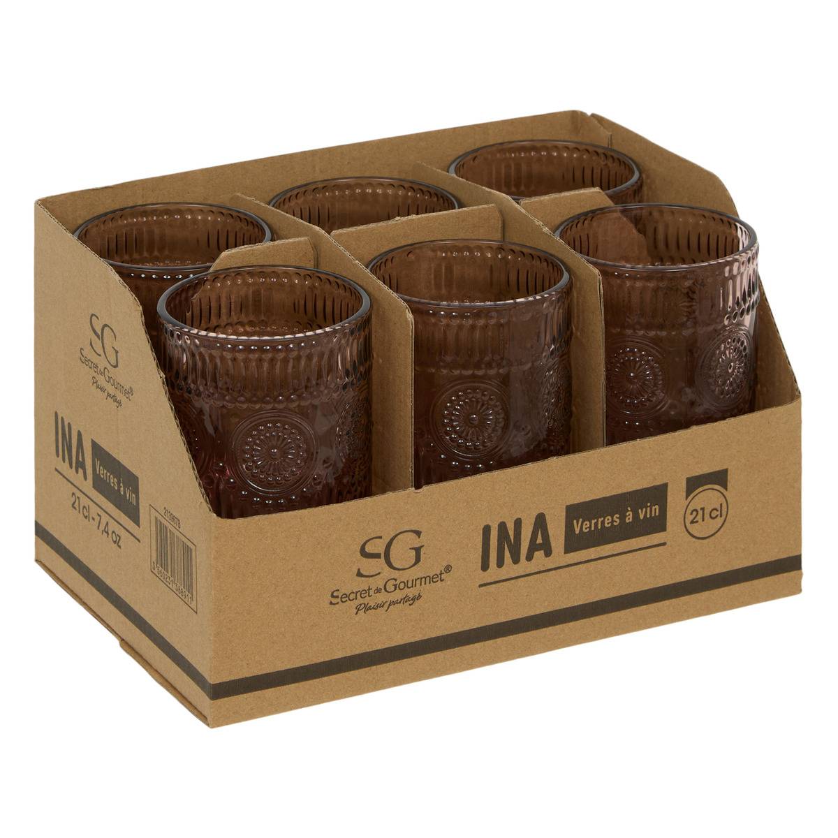 Lot de 6 verres à vin en verre INA rose, ATMOSPHERA