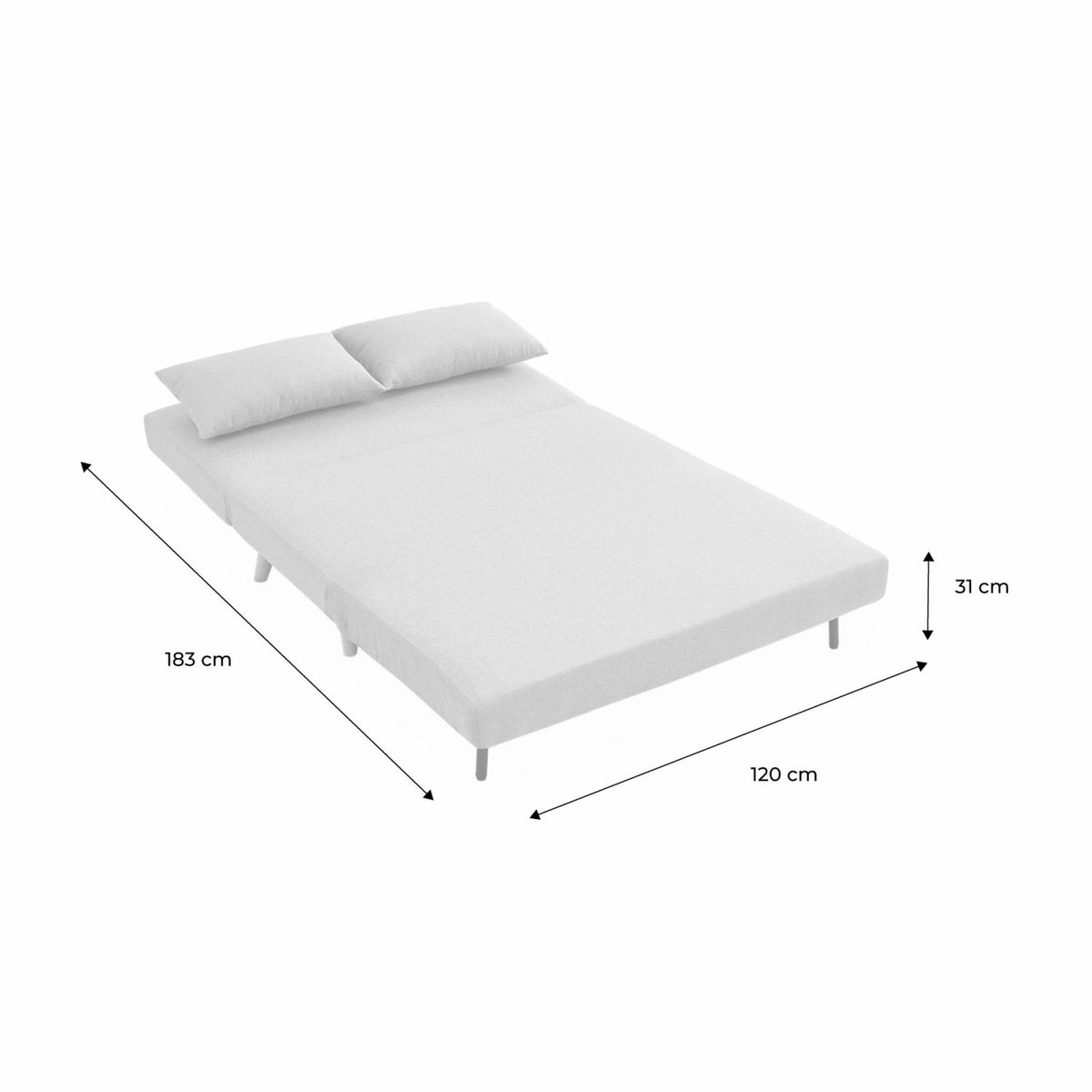 Canapé convertible 2 places tissu GUESTA gris clair, SWEEEK