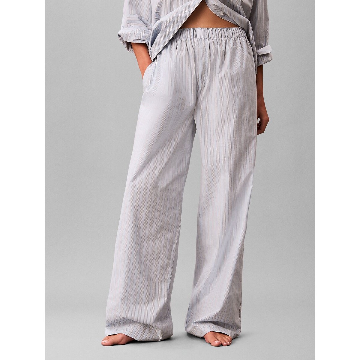 Pantalon de pyjama rayé en popeline rayé bleu clair, CALVIN KLEIN UNDERWEAR