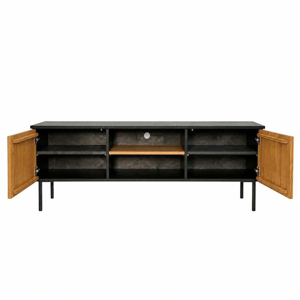 Meuble TV en bois bicolore avec façade ondulée TARAN bois naturel, PIER IMPORT