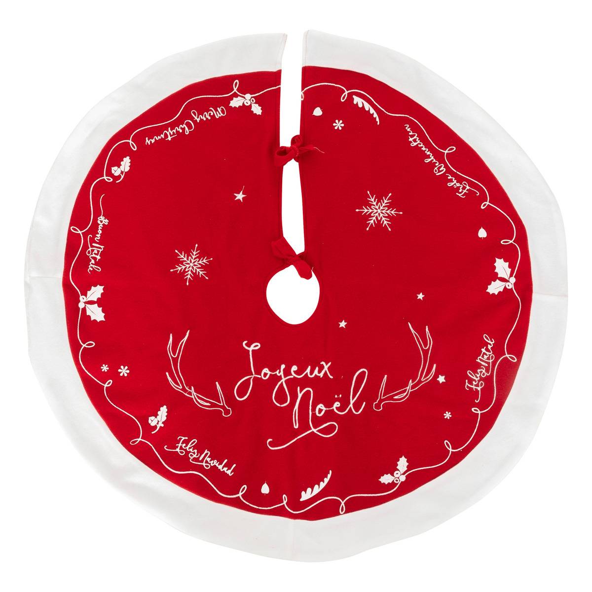 Tapis de sapin rouge motif blanc D90cm en feutrine rouge, FEERIC LIGHTS & CHRISTMAS