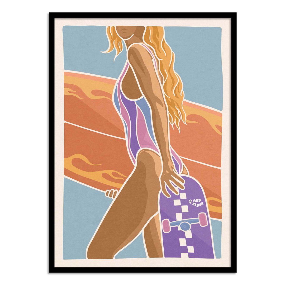 Affiche d'art - Skate and surf fire - Art Rider couleur unique, WALL EDITIONS