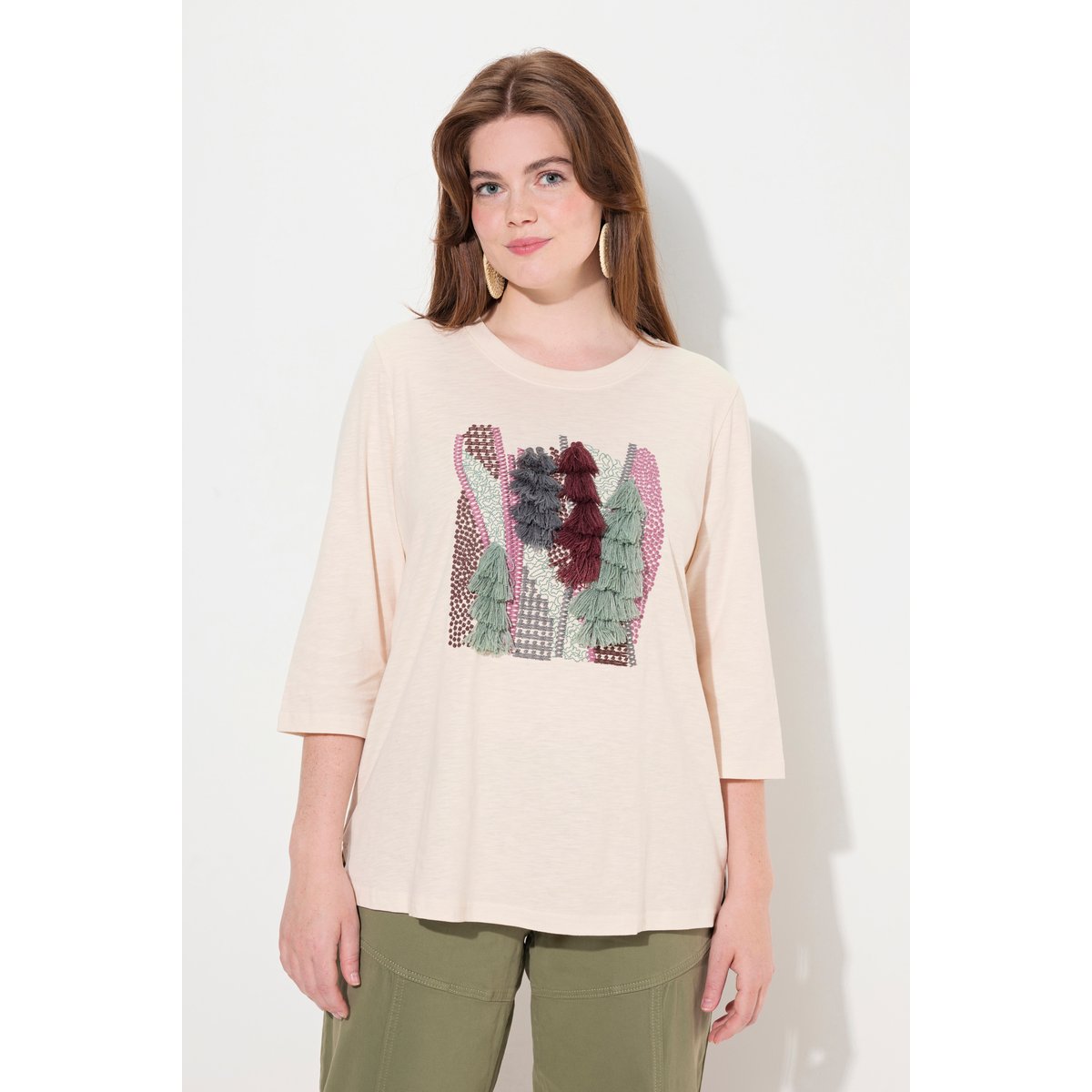 T-shirt en coton bio avec broderie blanc perle, ULLA POPKEN