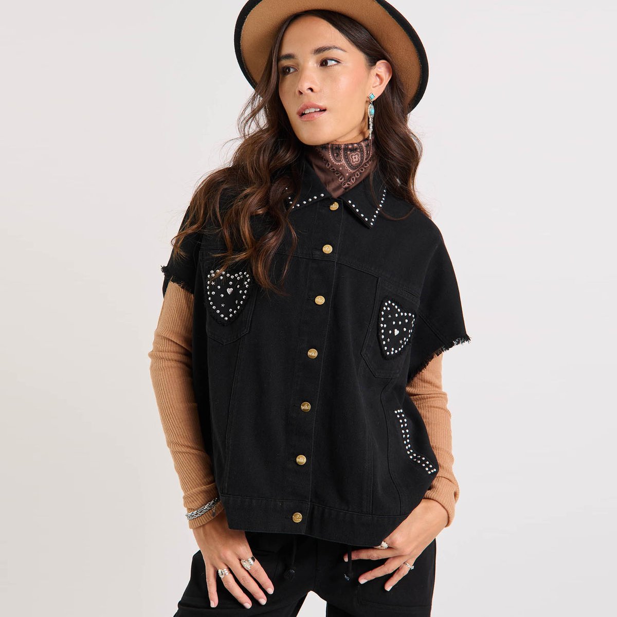Veste sans manches à motifs perles ROWEN noir, WILD