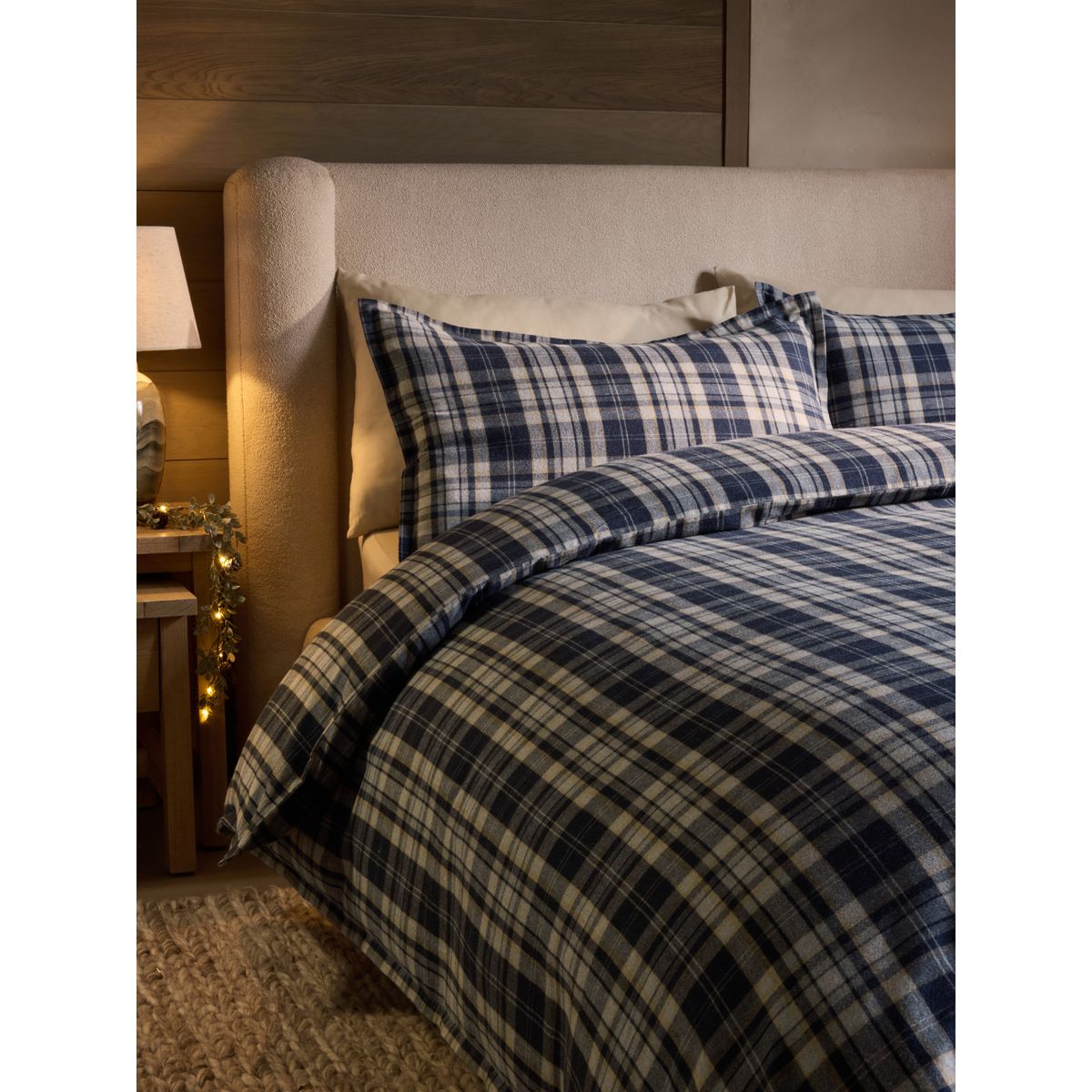 Housse couette/taie d'oreiller effet brossé carreaux bleus, NEXT