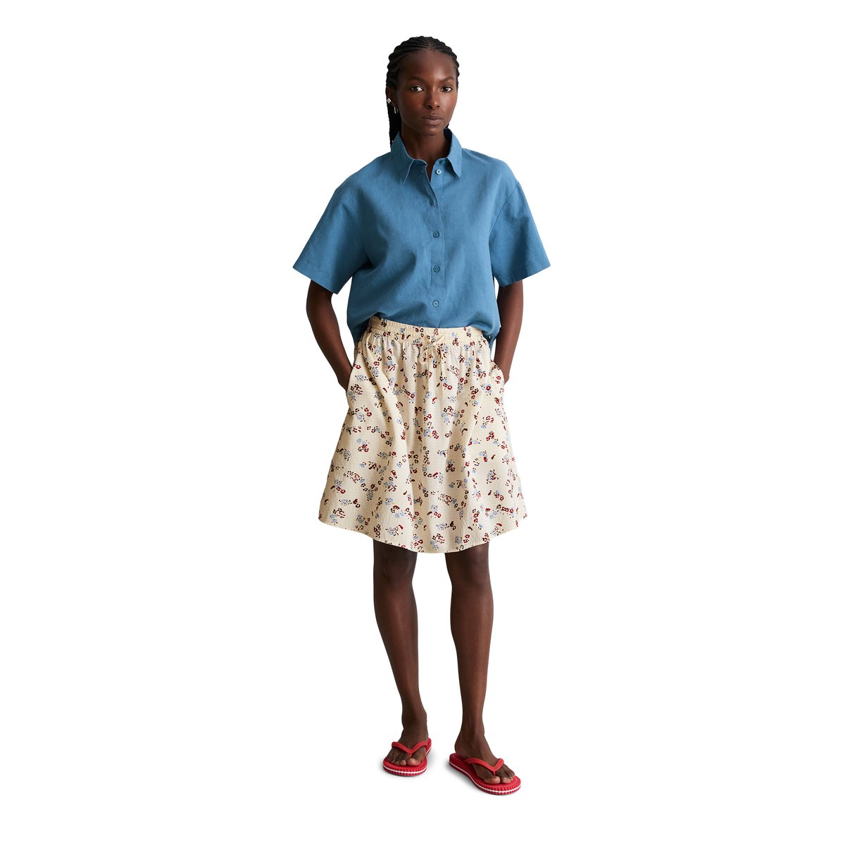 Jupe courte évasée en mélange de viscose avec une légère structure blanc, MARC O’POLO DENIM