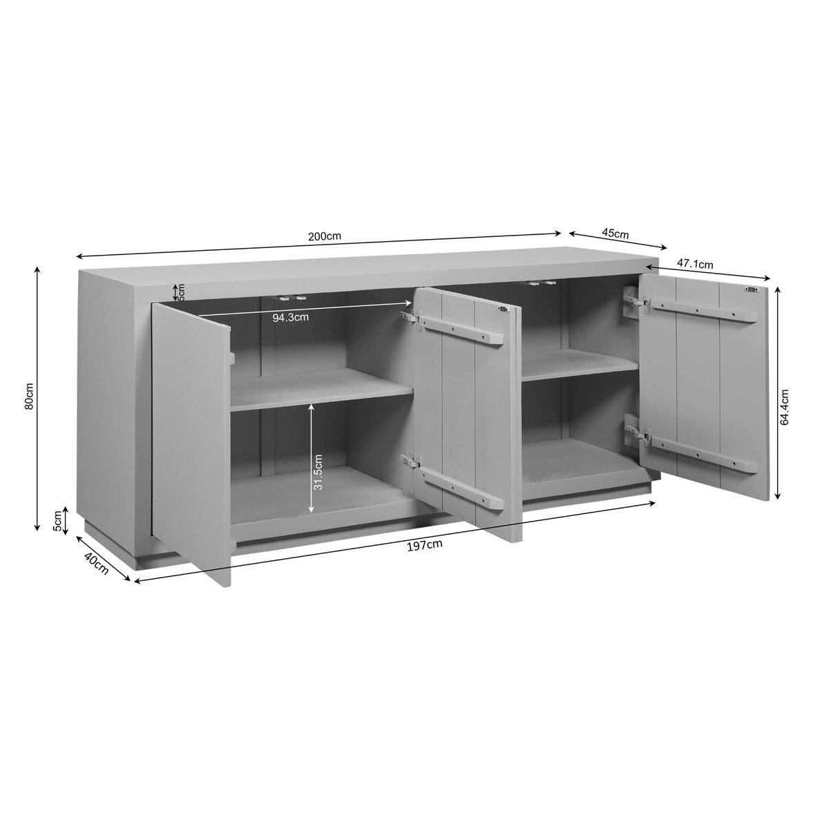 Buffet 4 portes en bois, design minimaliste MONTARO brun, PIER IMPORT