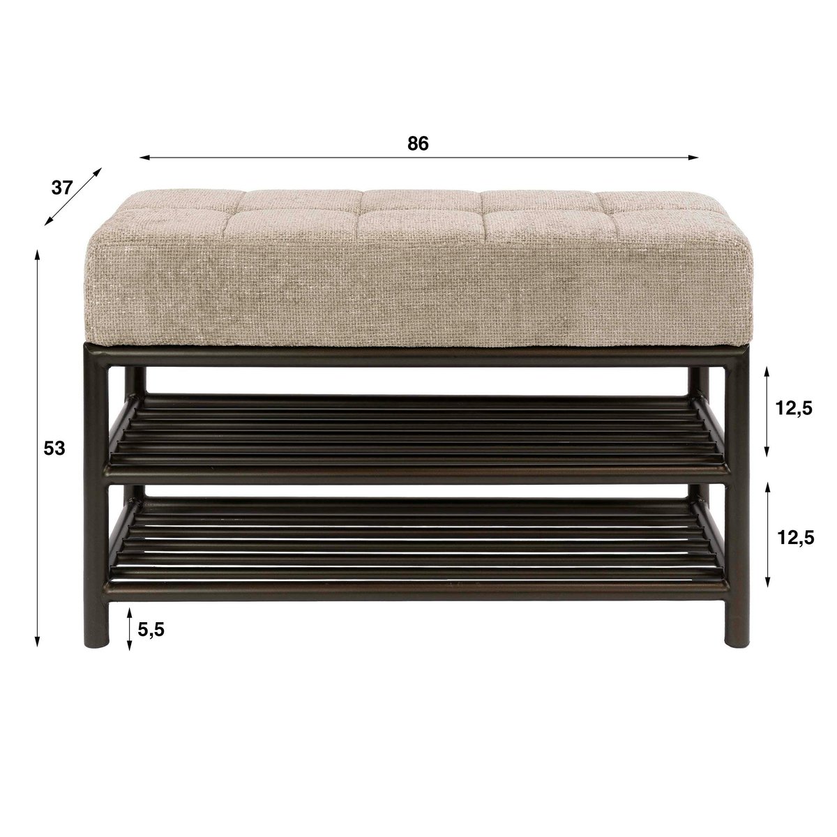 Banc d'entrée rembourré avec rangement chaussures HELSINKI marron, PIER IMPORT