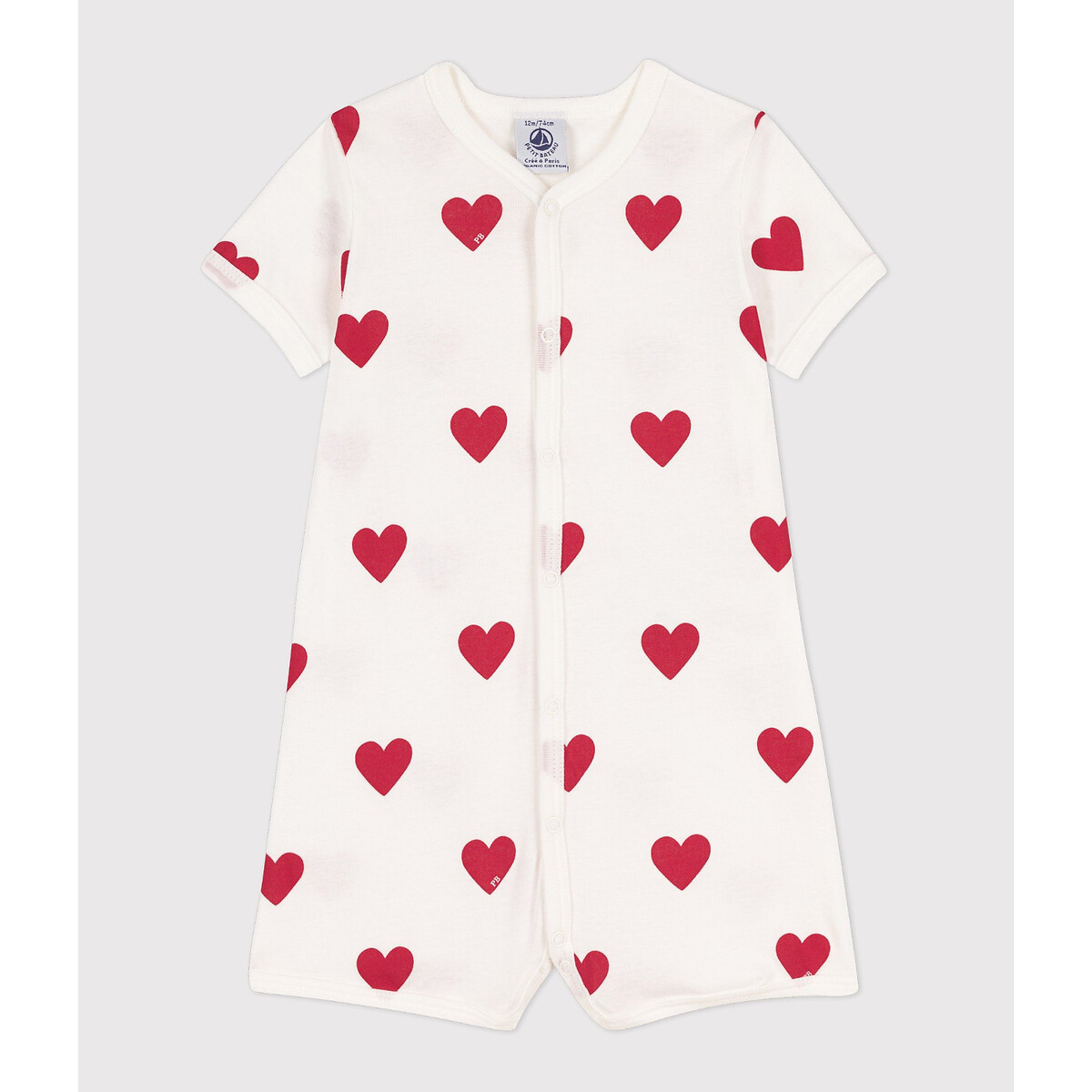 Combinaison courte en coton imprimé coeurs, PETIT BATEAU