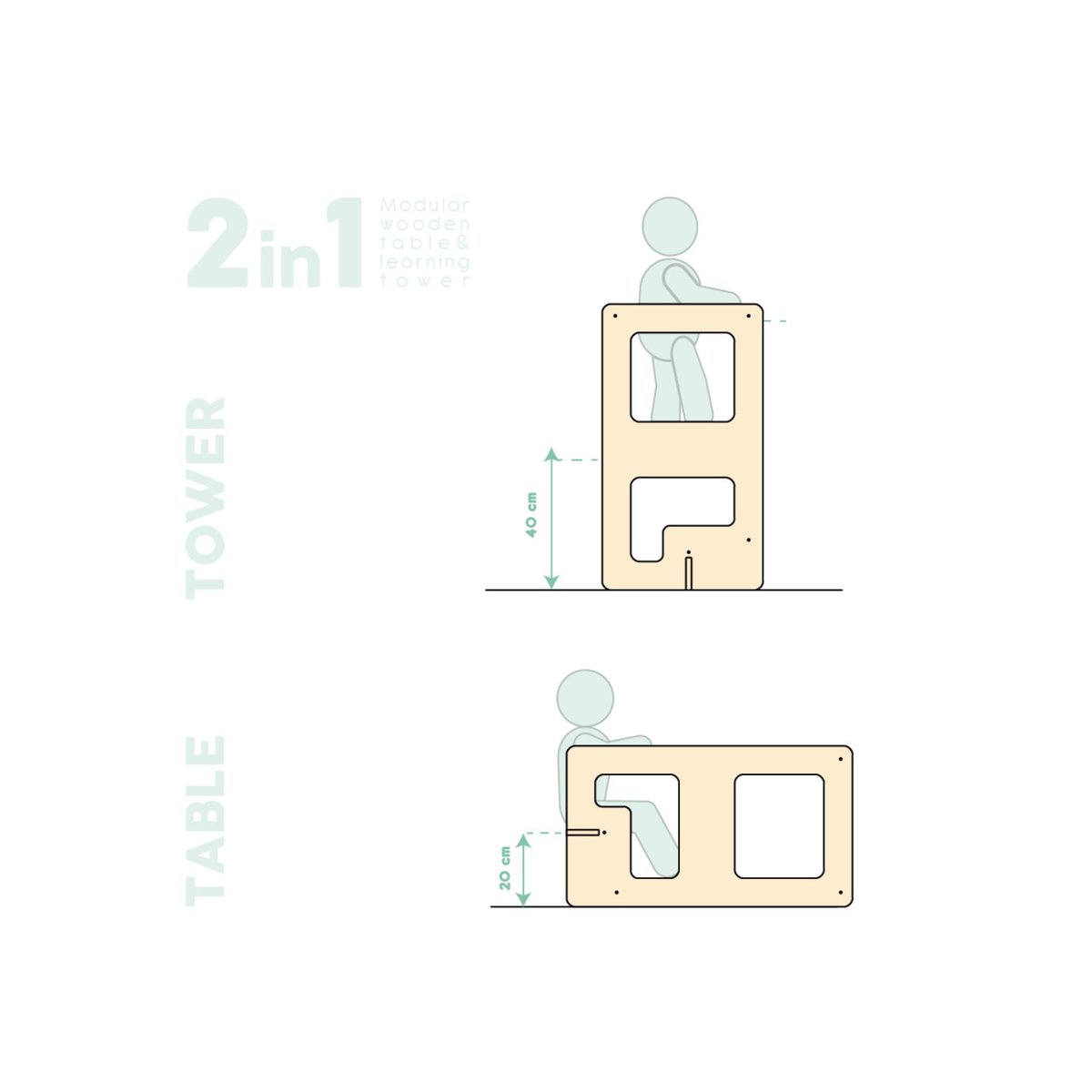 Tour d'observation et table de jeux en 1 en bois Kule Flip beige, MAMATOYS