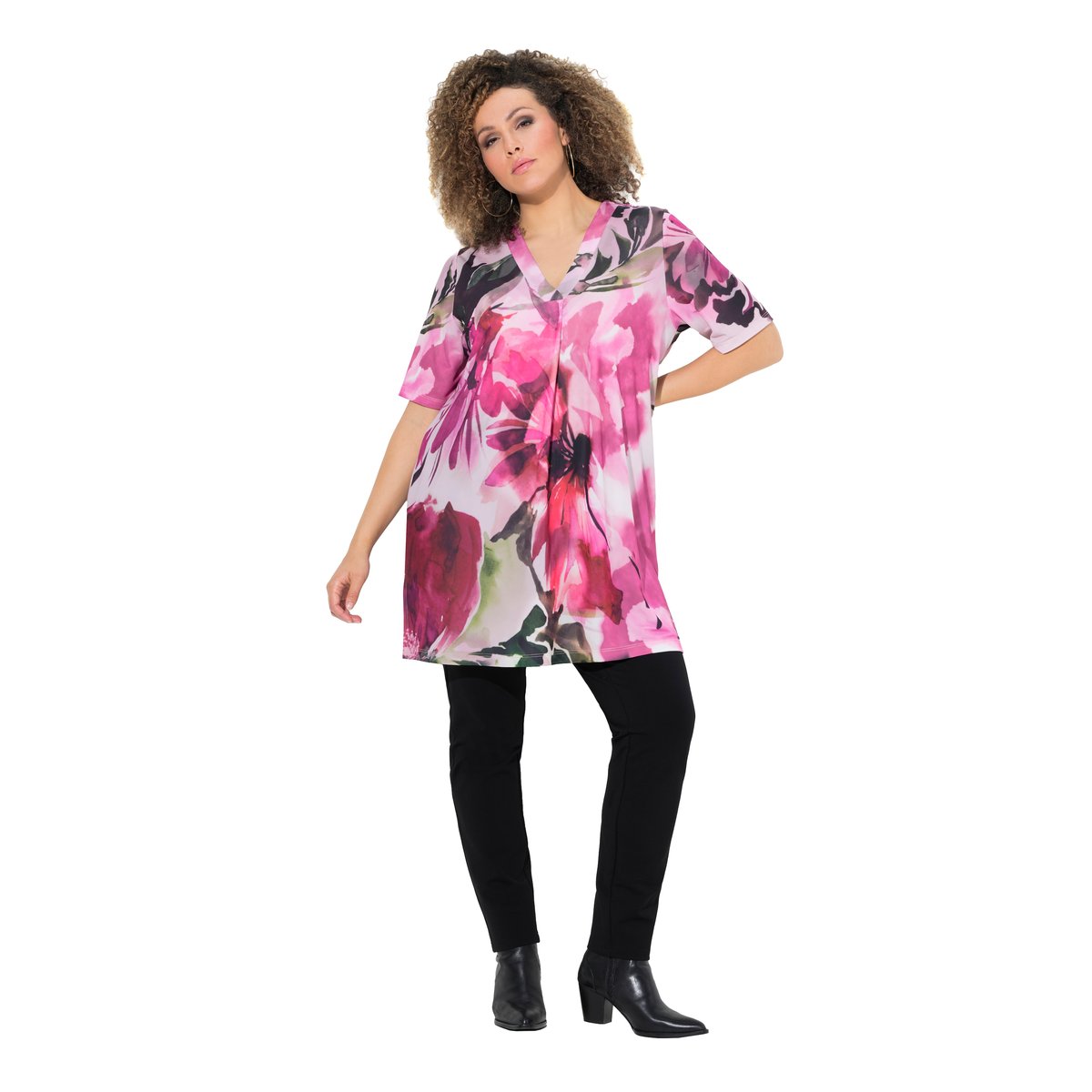 T-shirt long en tissu fluide noir, ULLA POPKEN