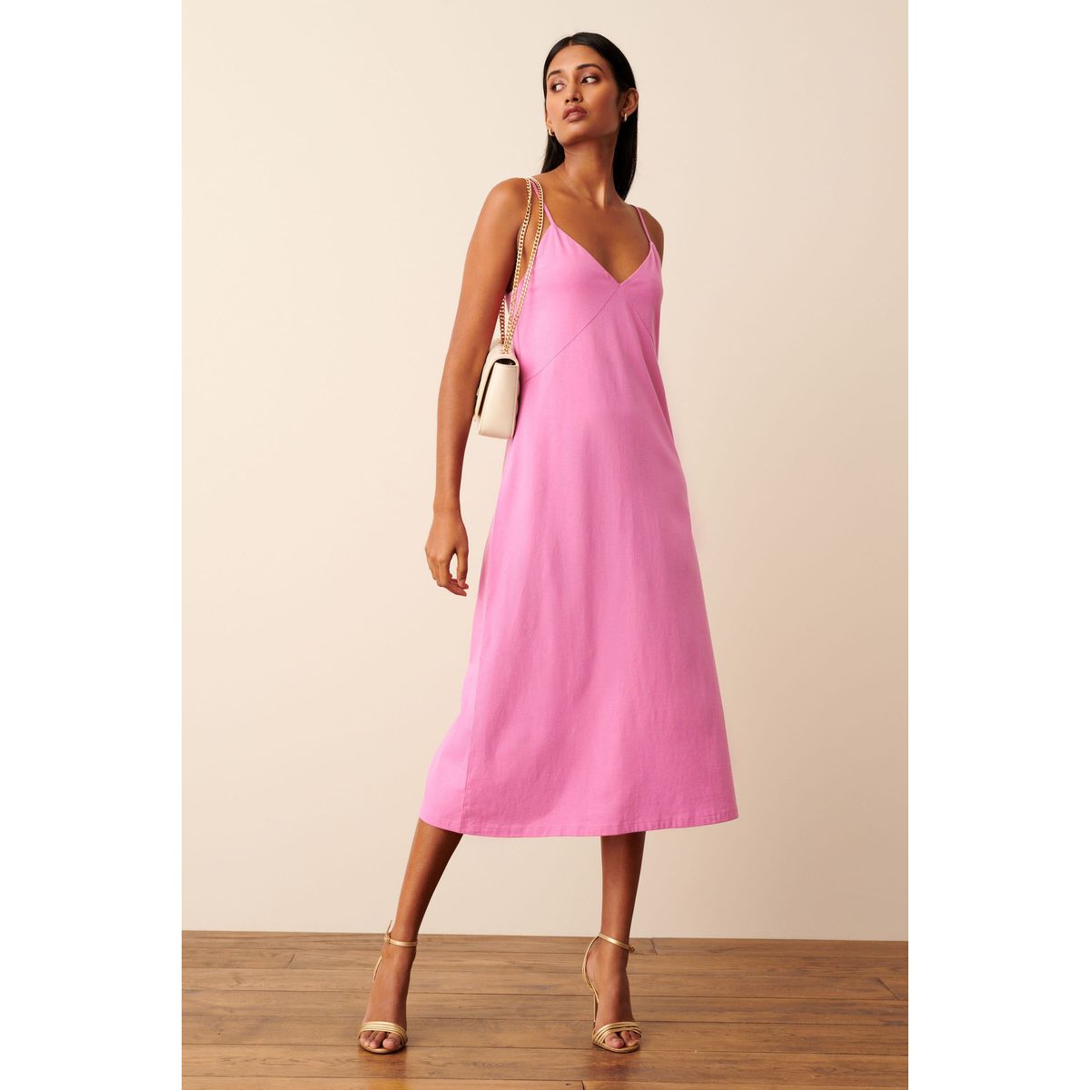 Robe caraco mi-longue en jersey rose, NEXT