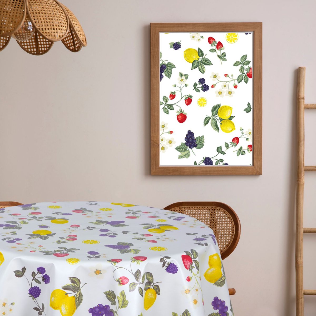 Nappe en toile cirée ronde motifs citron CAPRI multicolore, TOILINUX