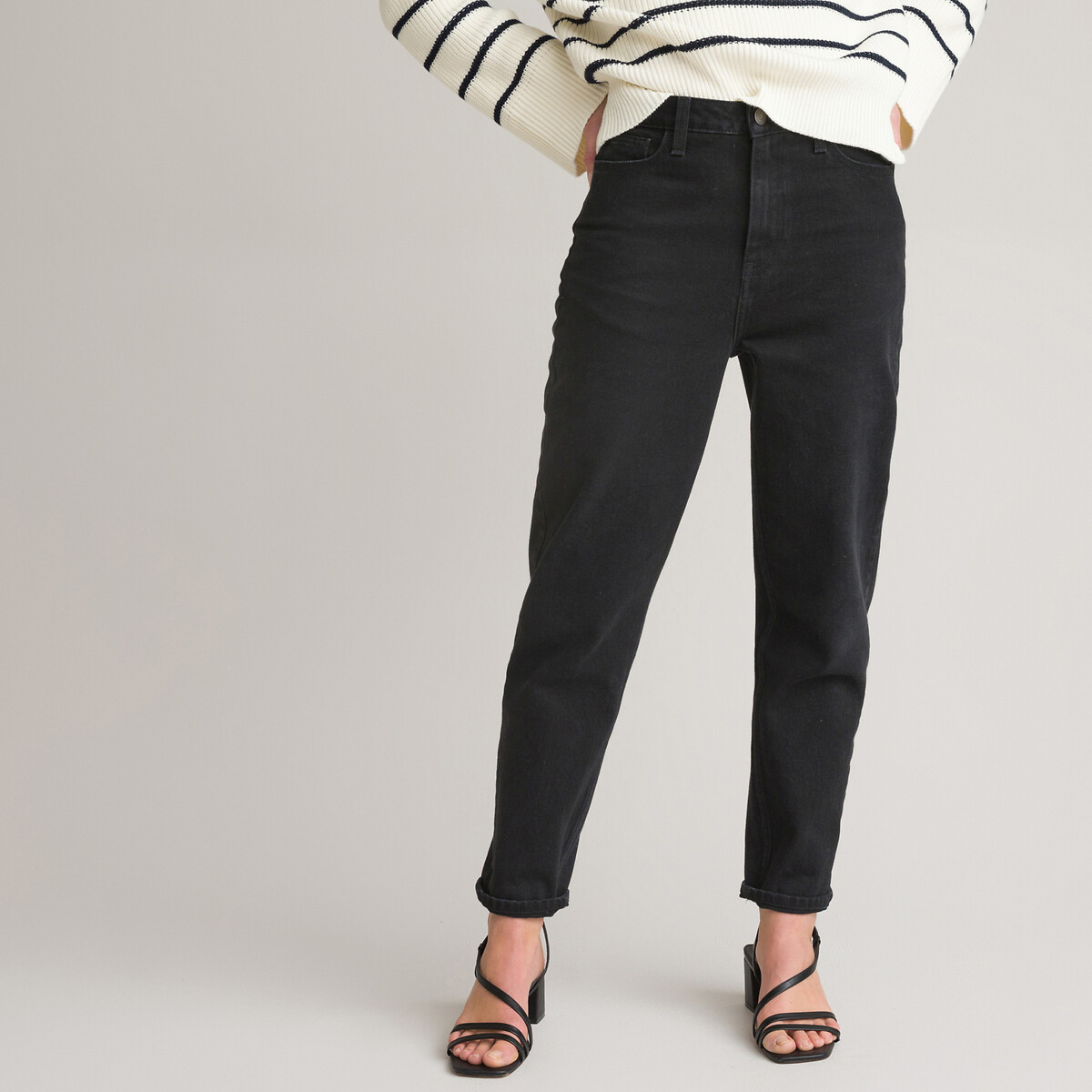 High Waist Boyfriend Jeans brushed black, LA REDOUTE COLLECTIONS