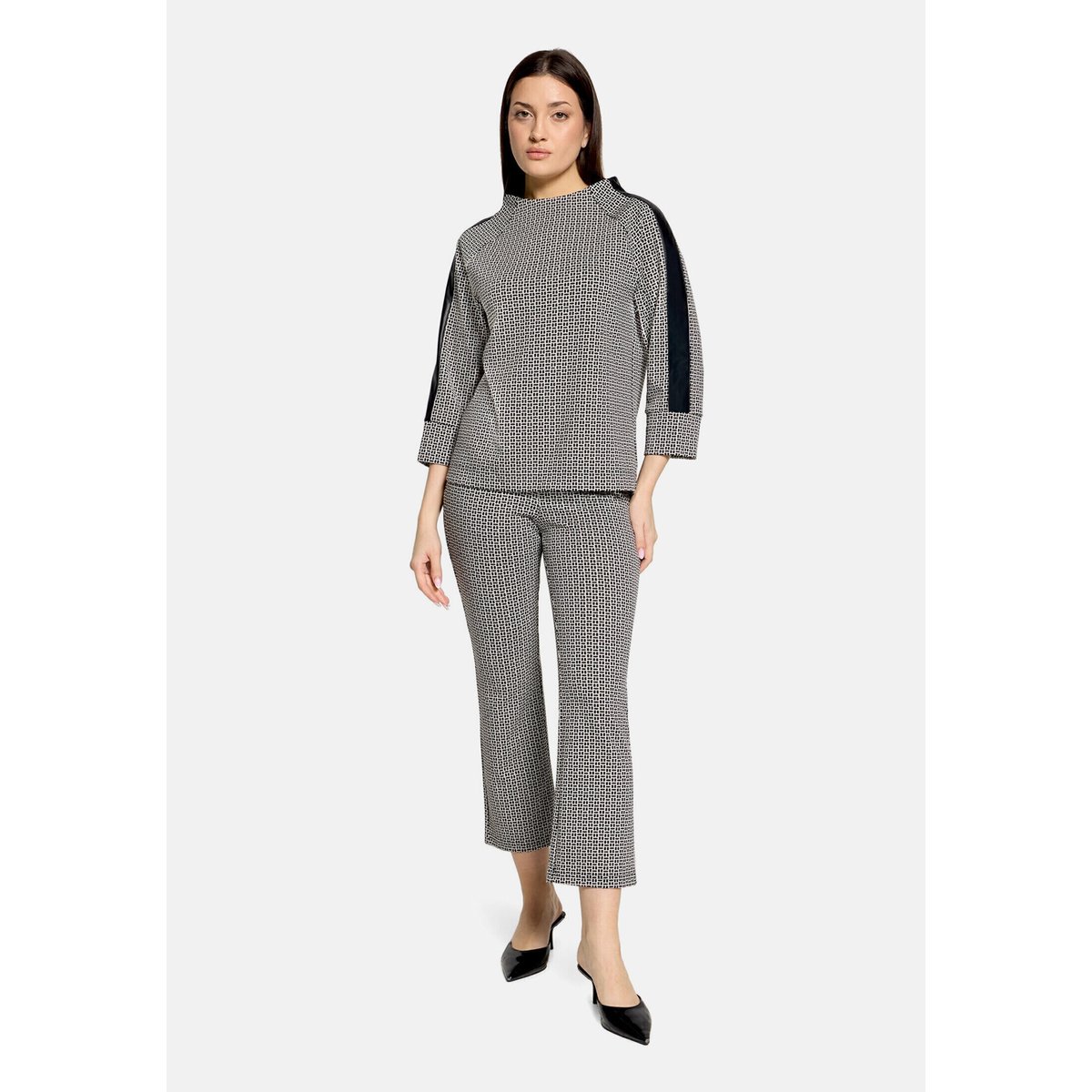 Pantalon à enfiler coupe slim fit blanc/noir, BETTY BARCLAY