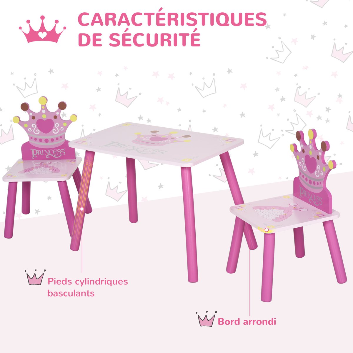 Ensemble table et chaises pour enfants MDF rose, HOMCOM