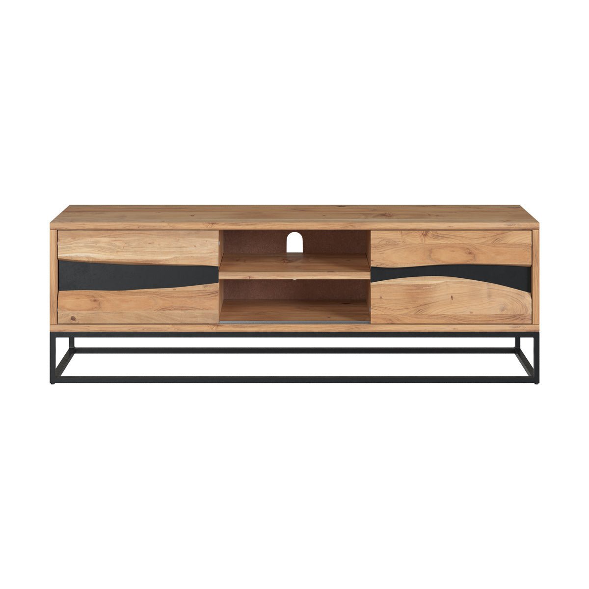 Meuble TV en bois d'acacia massif et métal 140 cm - ALABAMA bois clair et noir, MAISON PAVANE