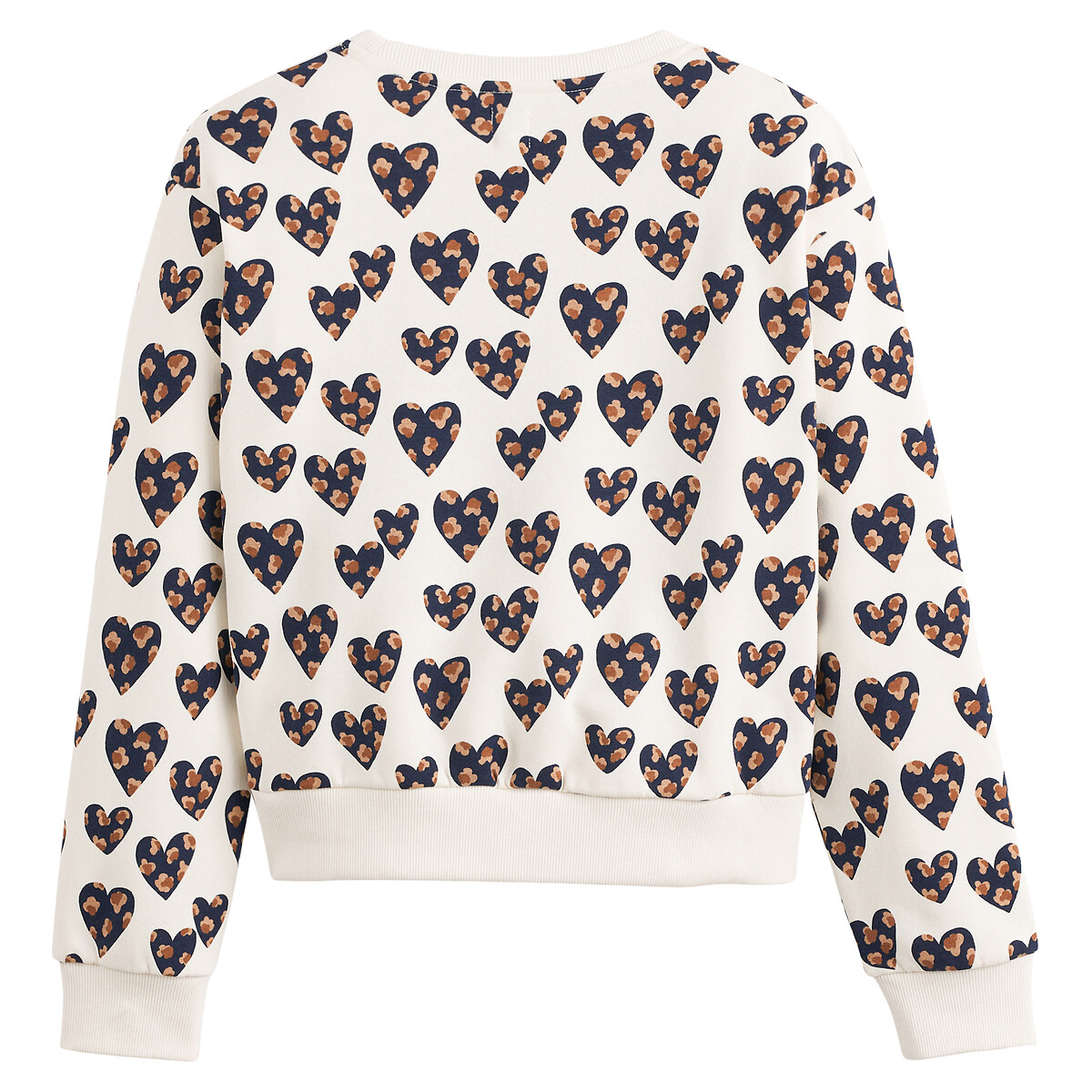 Heart Print Sweatshirt in Cotton Mix with Crew Neck ecru print, LA REDOUTE COLLECTIONS