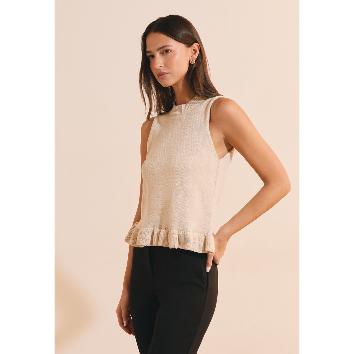 Pull à manches courtes avec volant SEVERINE PULL beige, ETAM
