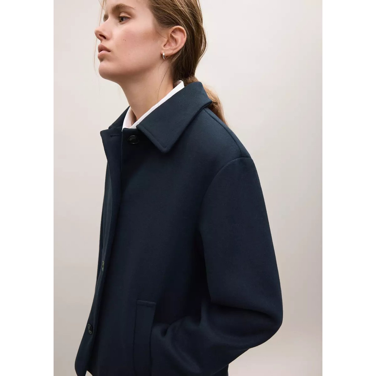 Manteau laine mélangée boutons bleu marine, MANGO TEEN