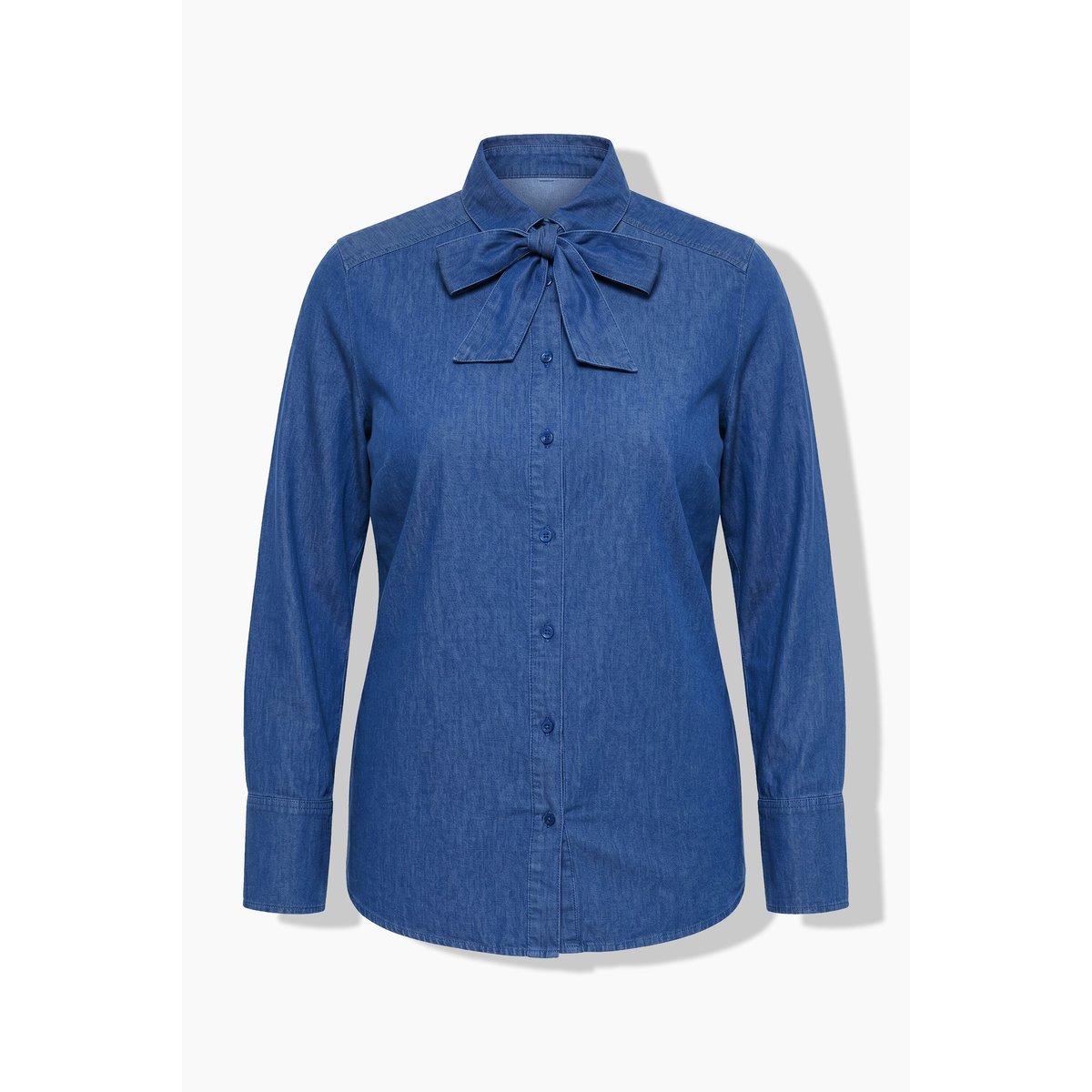 Chemisier en jean avec lavallière jean bleu moyen, ULLA POPKEN