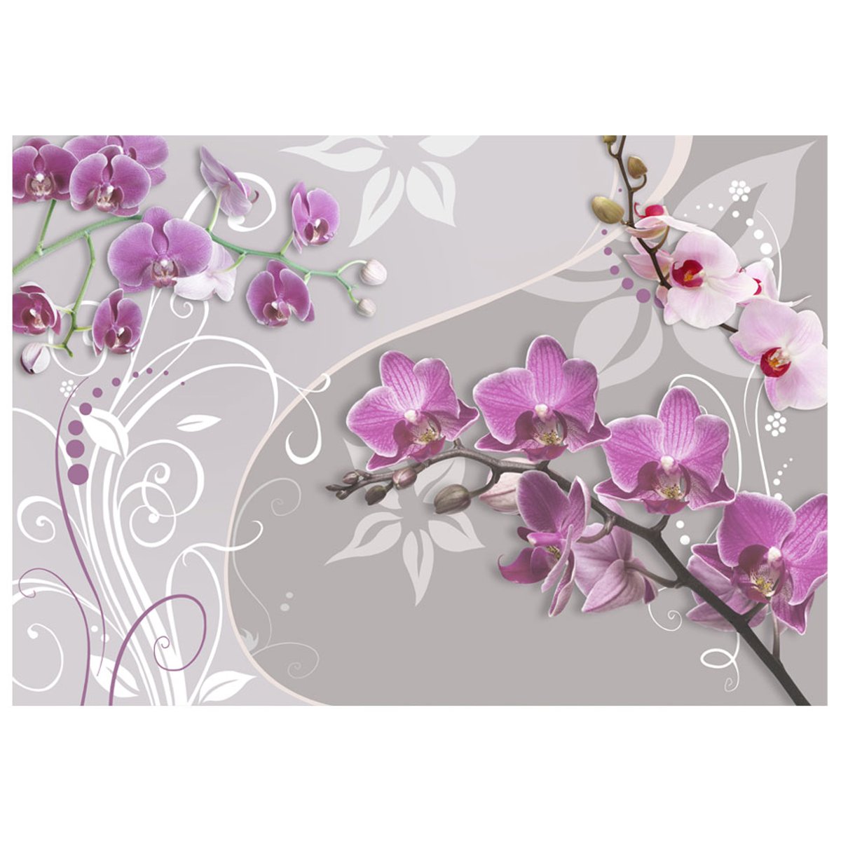 Papier peint intissé panoramique Fleurs Flight of purple orchids gris / argent, EDEN