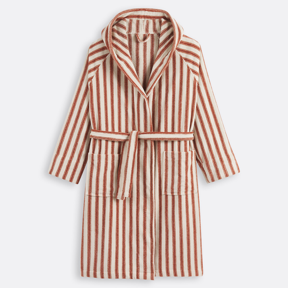 Peignoir capuche éponge velours, Makeba rayé écru/marron, LA REDOUTE INTERIEURS