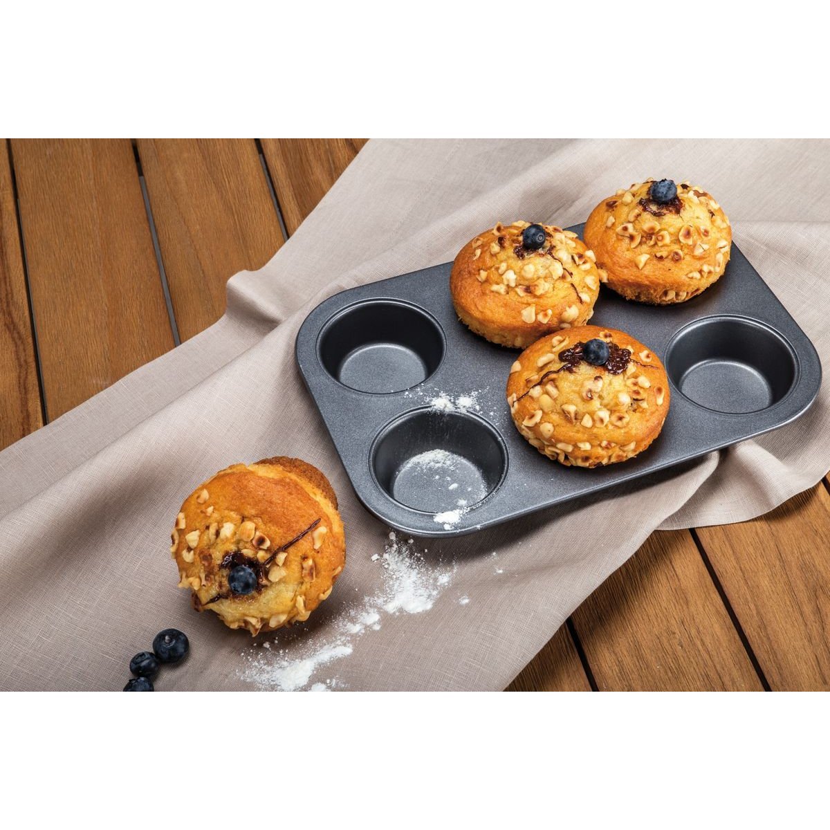 Plaque à 6 muffins en acier carbone, AMANDINE noir, MENASTYL