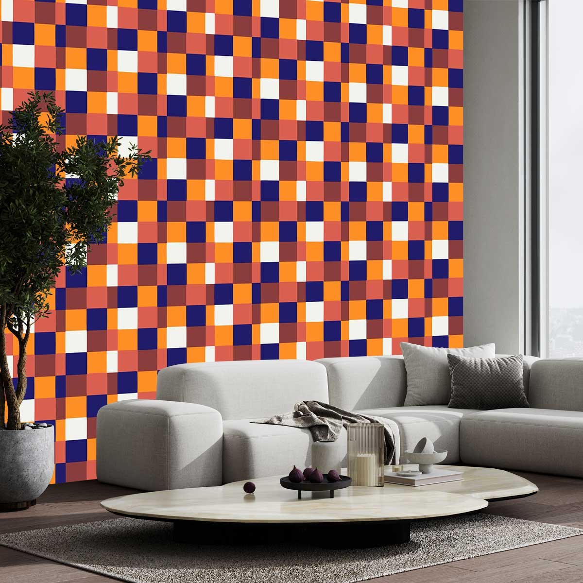 Papier peint damier joyeux intissé, HEXOA