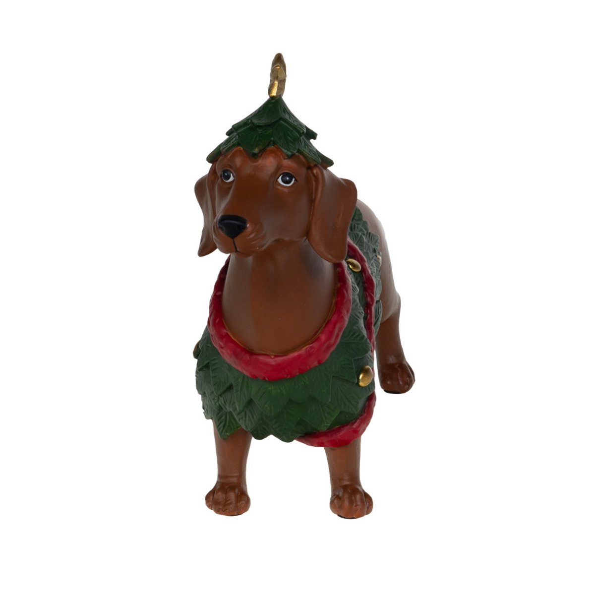 Teckel de Noël sapin 21X33 cm en résine marron, AMADEUS