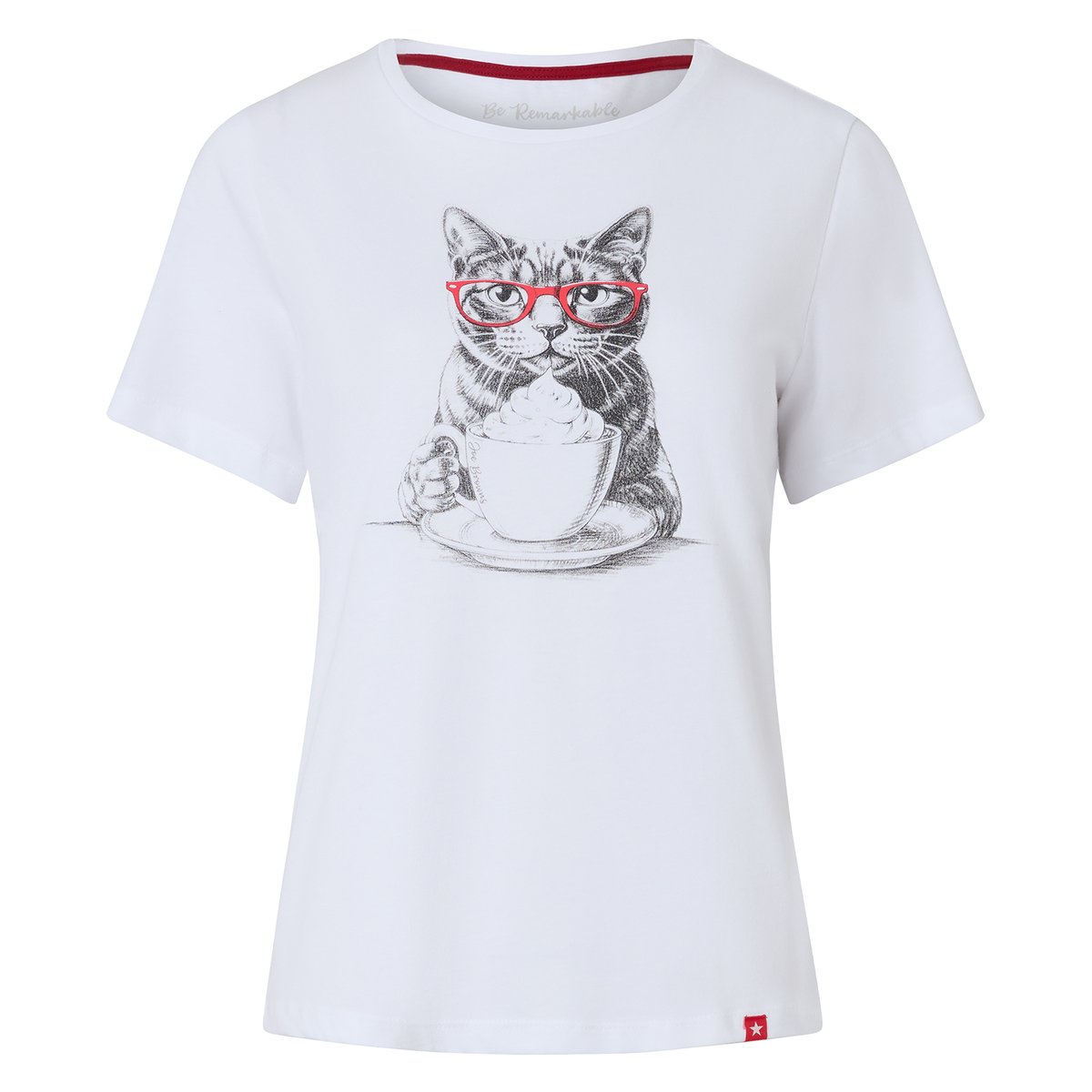 T-Shirt à Manches Courtes Imprimé Chat à Lunettes blanc, JOE BROWNS