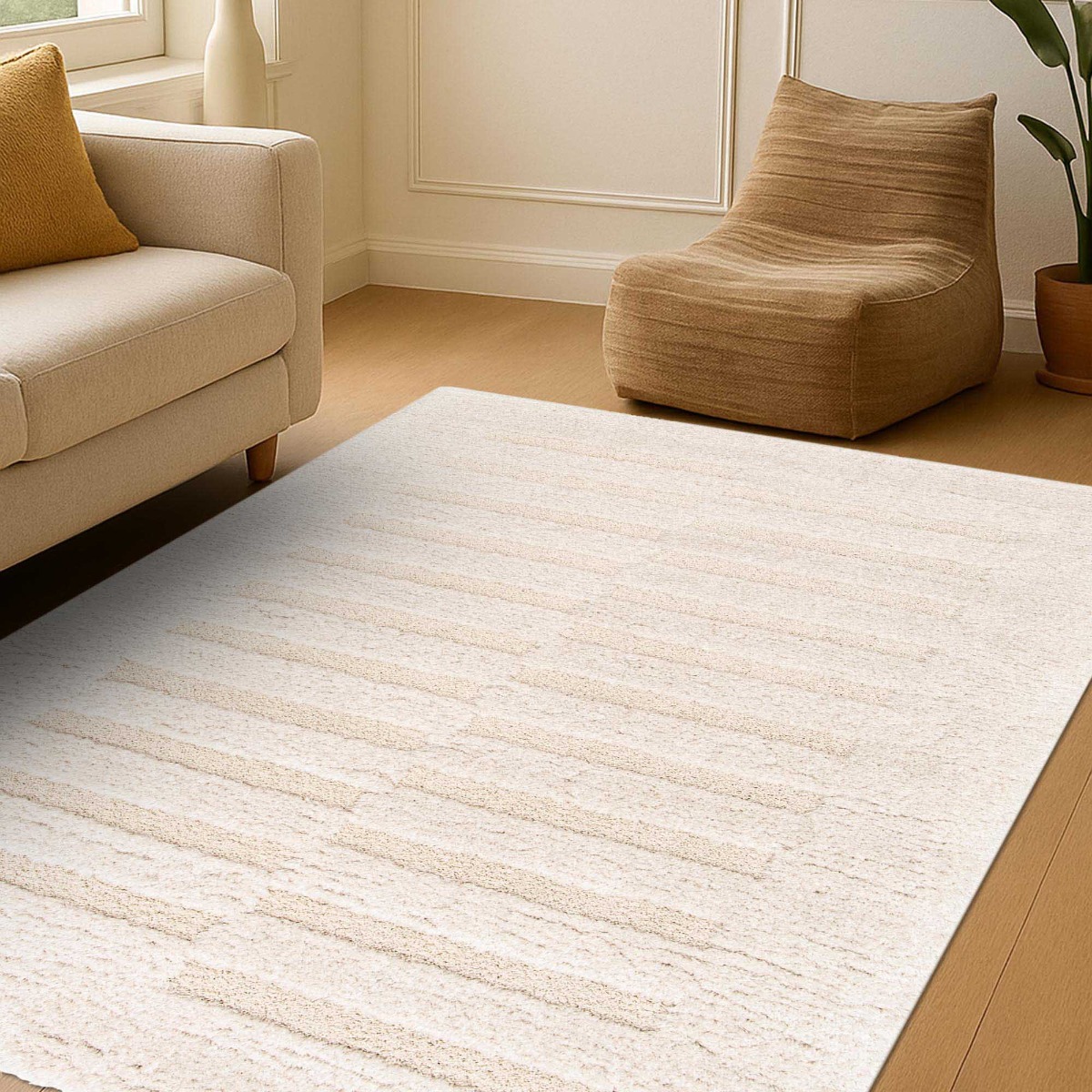 Tapis shaggy doux à relief graphique ORGANIC RELIEF crème, THE DECO FACTORY