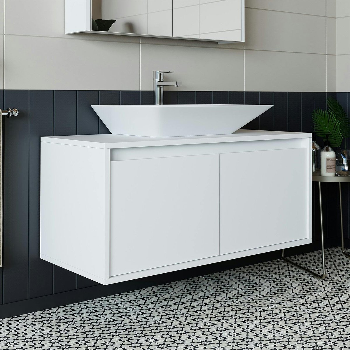 Meuble vasque suspendu 2 portes + vasque FLOE blanc, PIER IMPORT