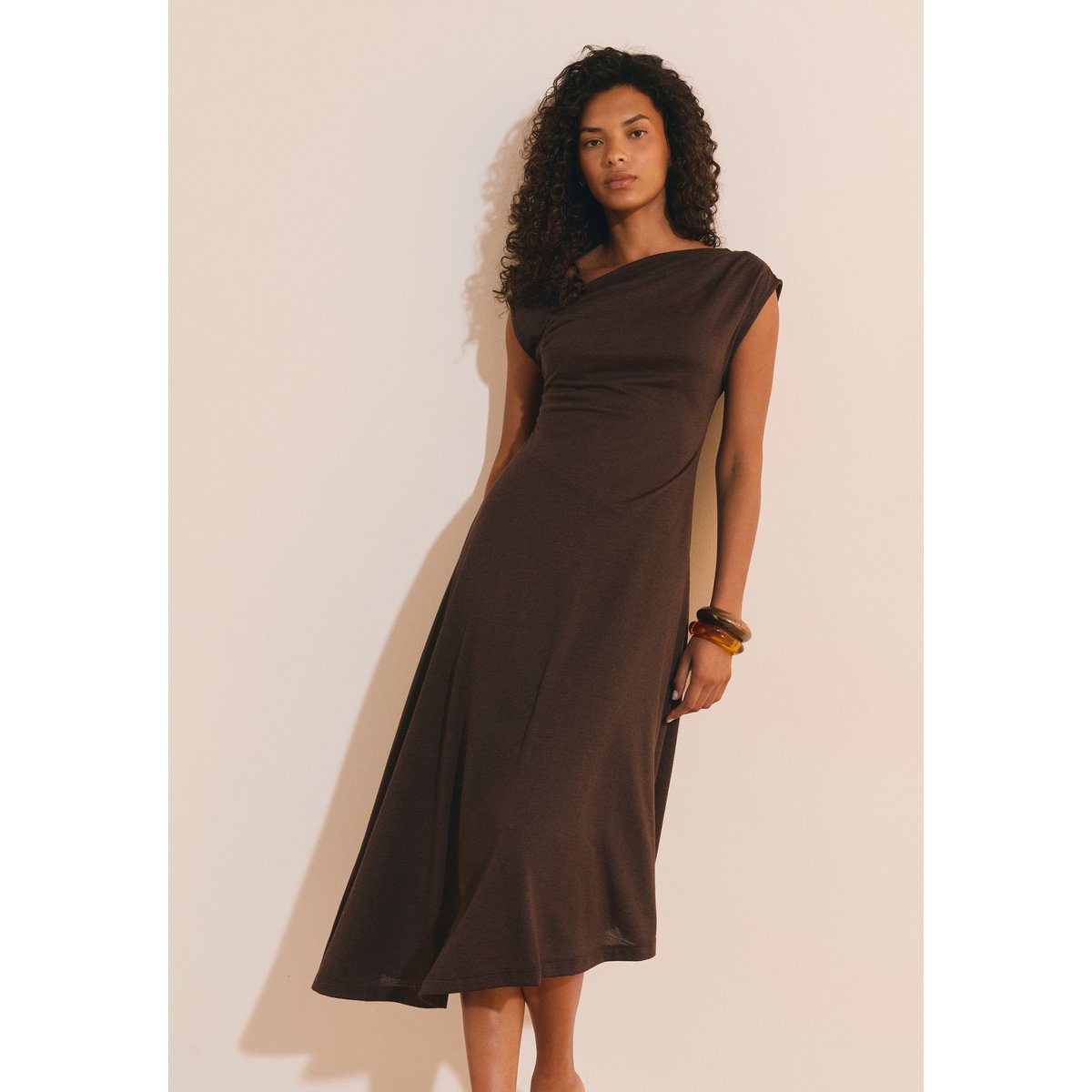 Robe midi asymétrique RAGNAR chocolat, ETAM