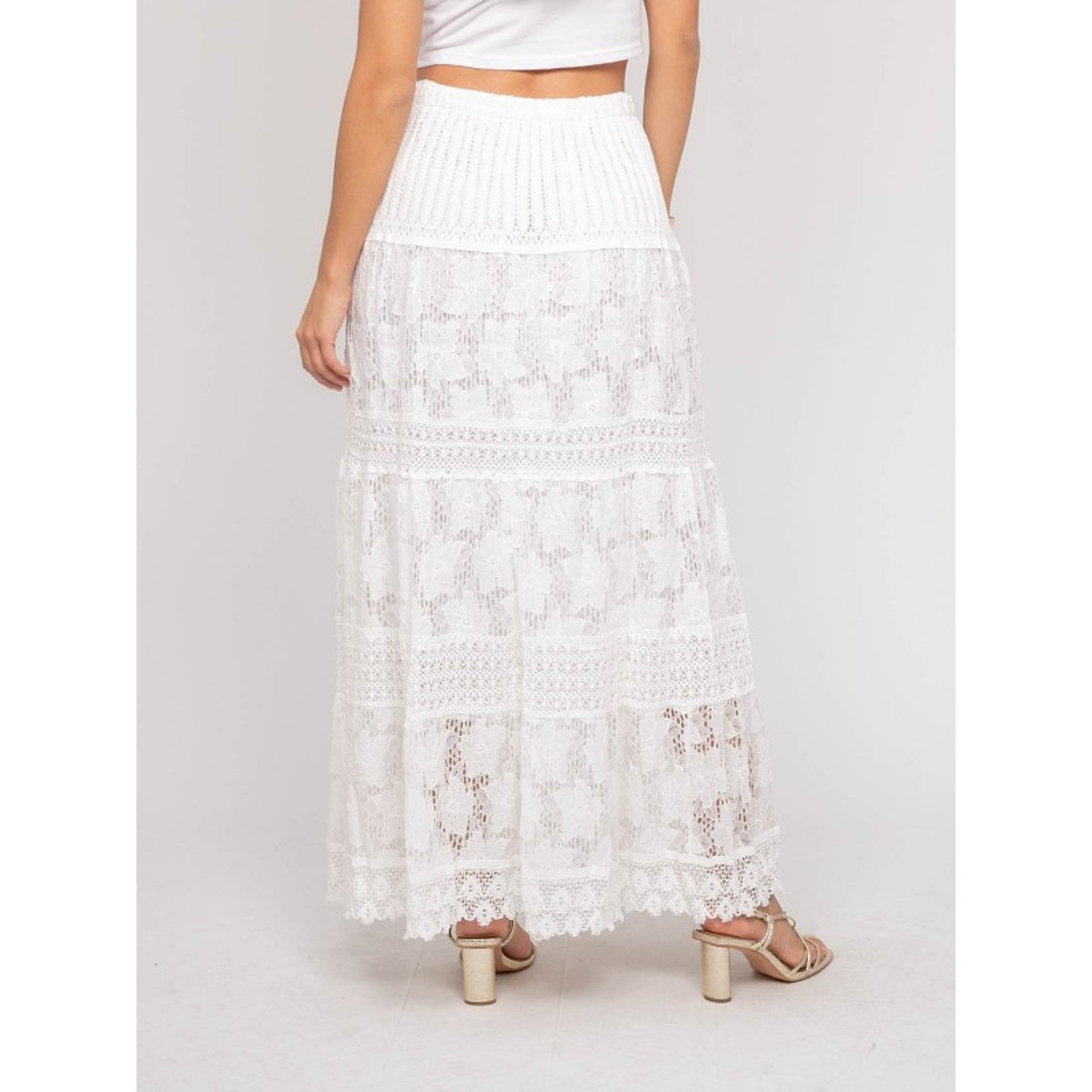 Jupe Longue Dentelle Xestina blanc, DONA LISA