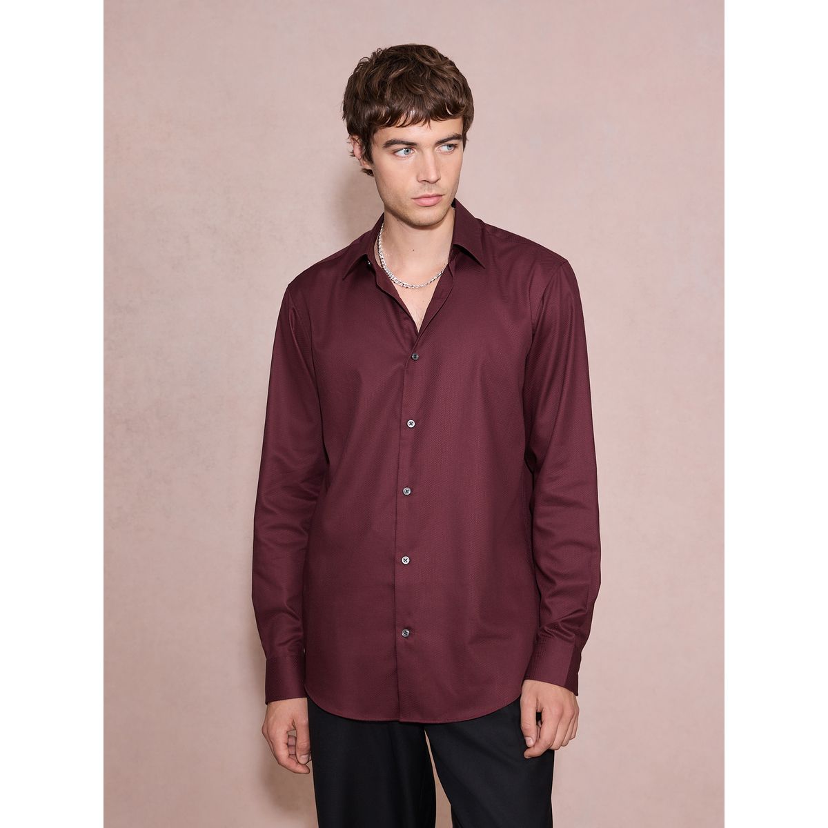Chemise habillée coton entretien facile rouge bordeaux, NEXT