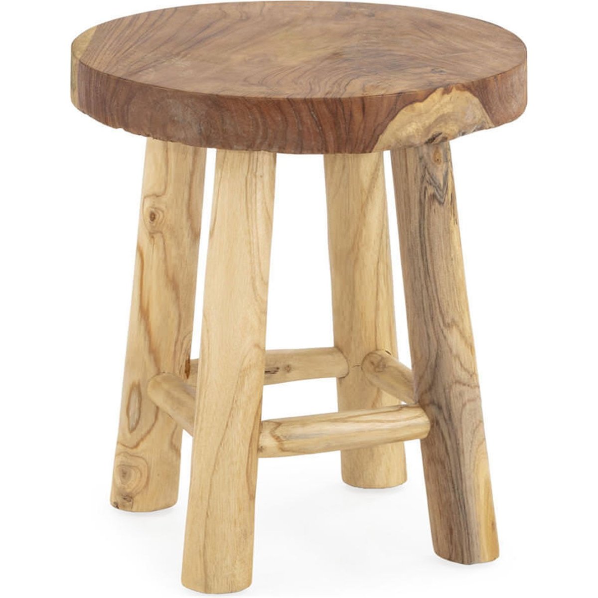 Tabouret rond en bois de teck naturel, RECOLLECTION