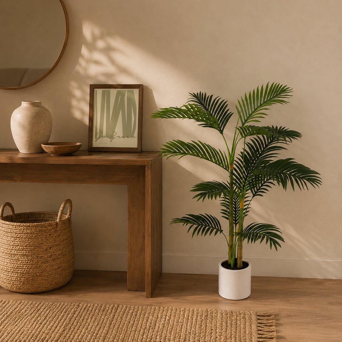 Palmier artificiel pot blanc 110cm autres, LIGNE DECO