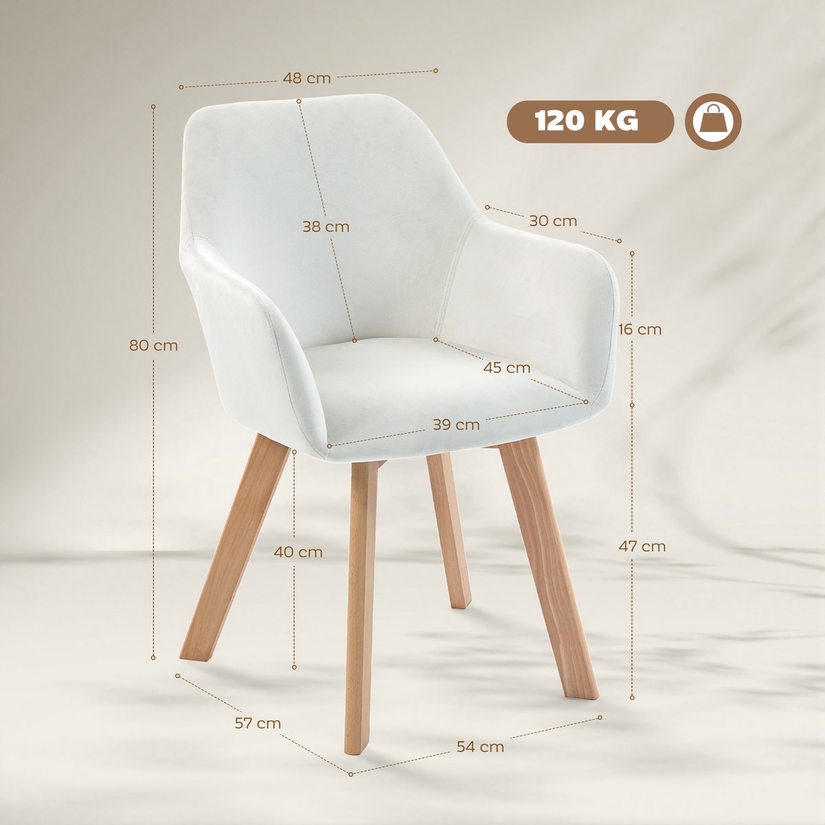 Chaise de salle à manger Tissu polyester crème, HOMCOM