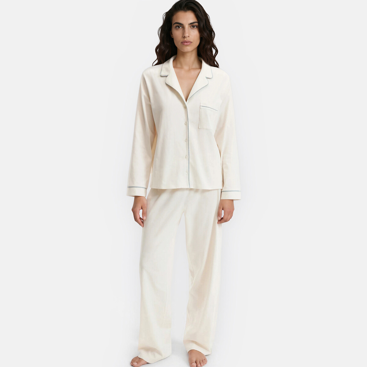 Cotton Jersey Contrasting Piped Pyjamas plain, ANNE WEYBURN