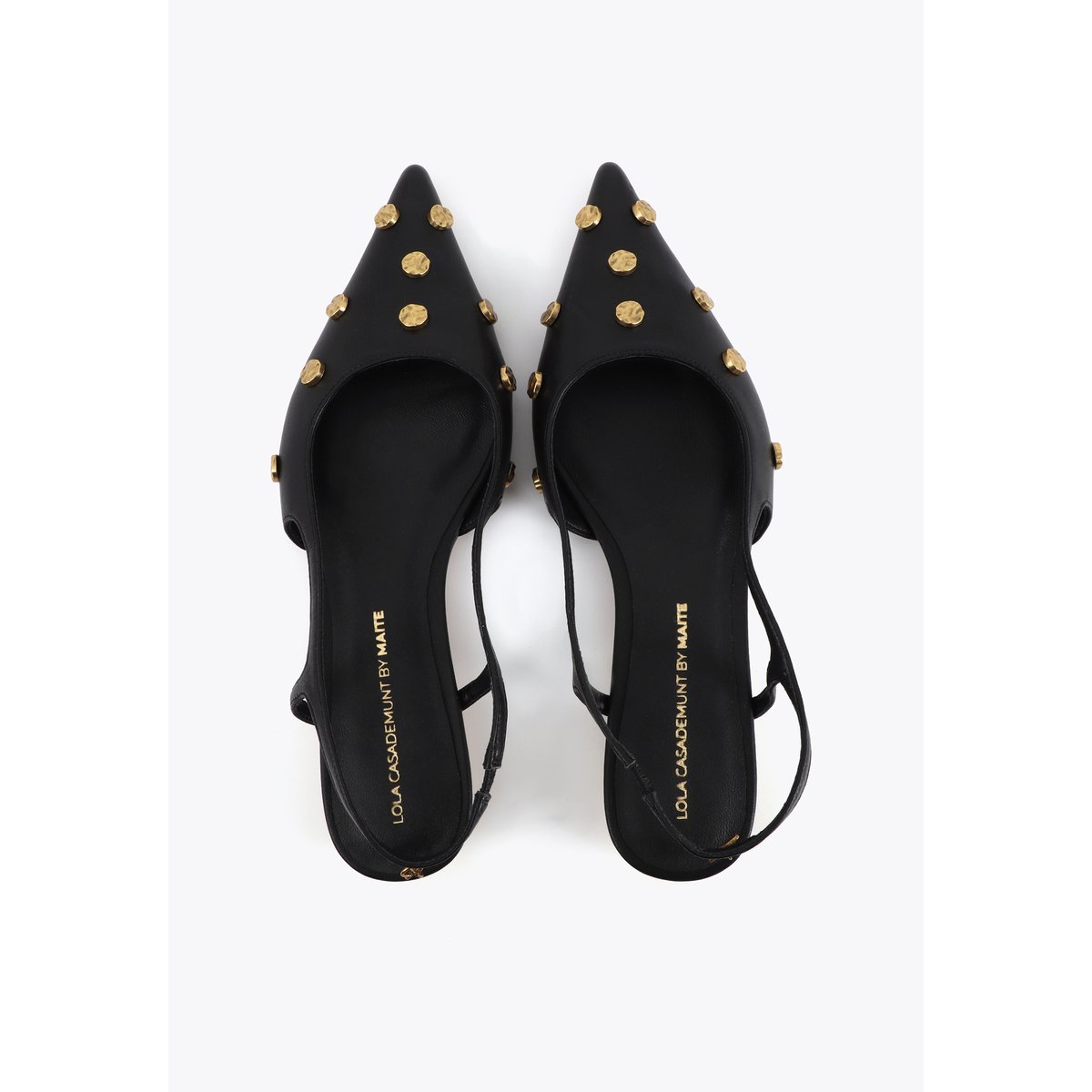 Ballerines slingback à talon entonnoir et clous décoratifs noir, LOLA CASADEMUNT