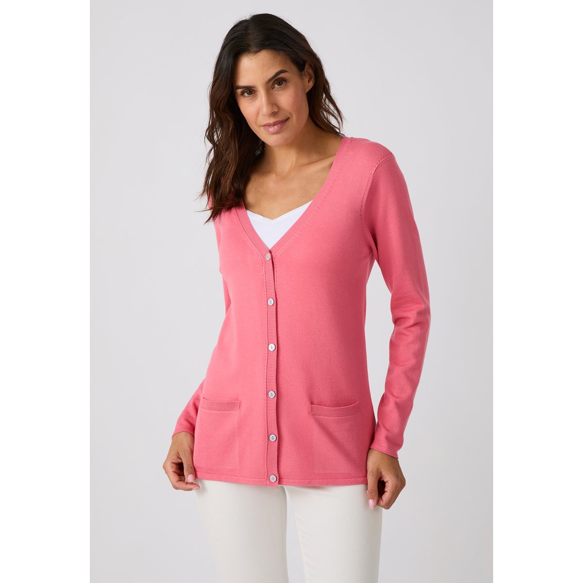Gilet boutonné manches longues rose corail, DAMART