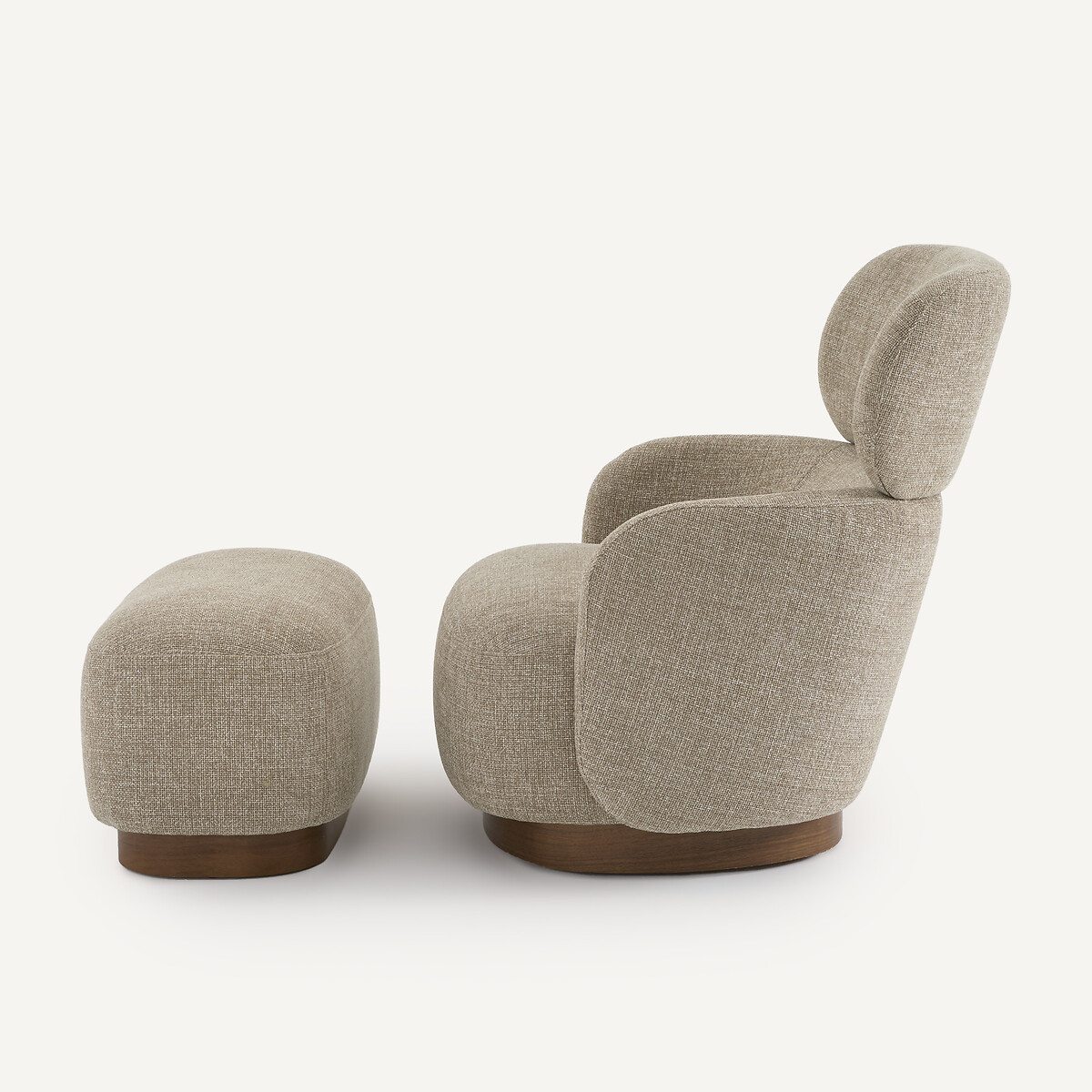Sillón giratorio con reposapiés, en tela jaspeada y chapa de nogal, JESPER marrón glacé, AM.PM