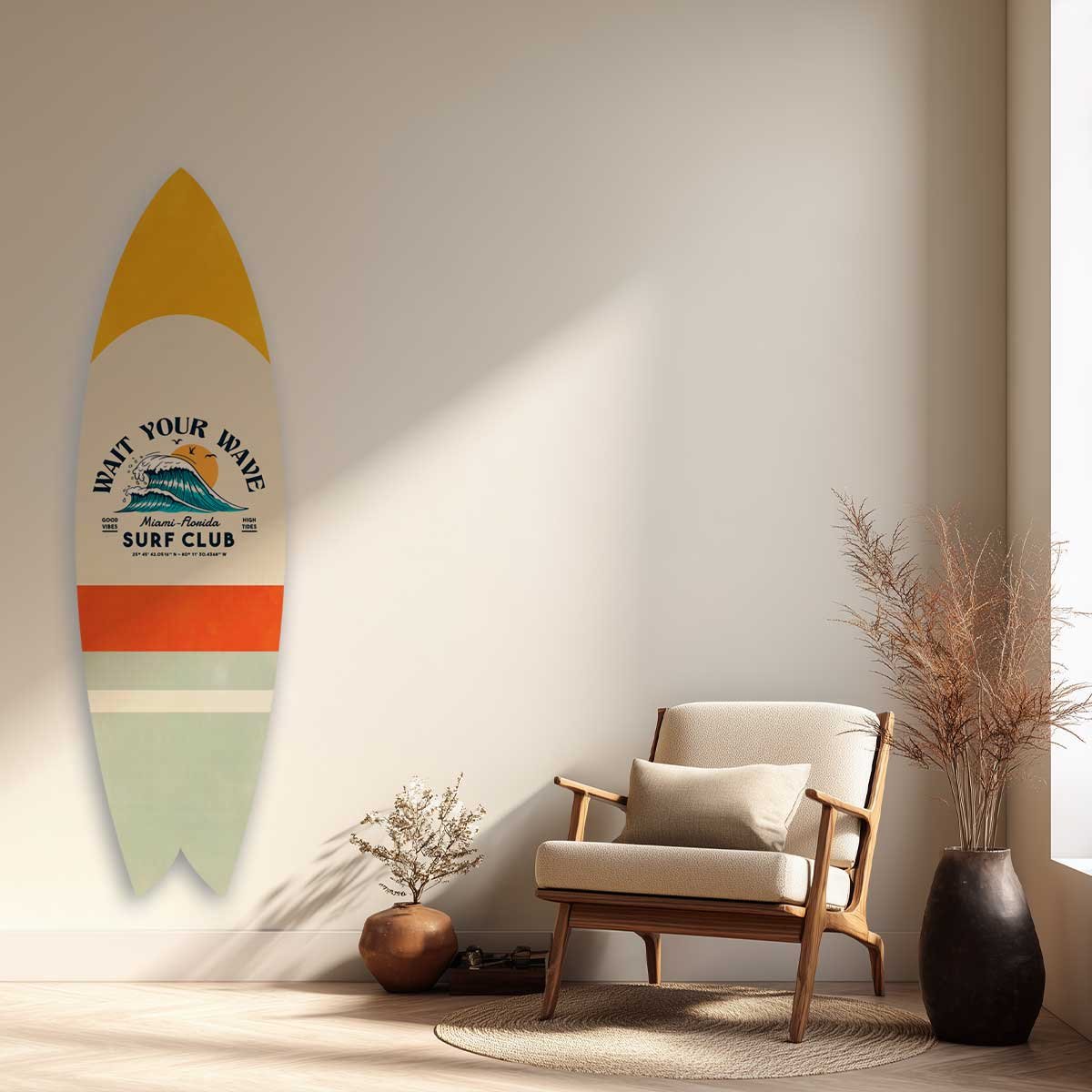 Planche de surf décorative Wait Your Wave tableau alu dibond, HEXOA
